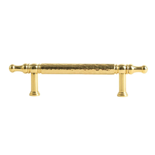 Brass French Cabinet Handles 96mm Hole Centers 6169 Hammered Texture Pulls for Wardrobe Drawer - Gold - 1