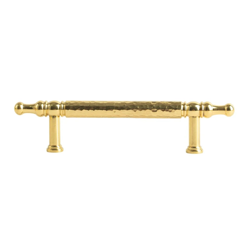 Brass French Cabinet Handles 96mm Hole Centers 6169 Hammered Texture Pulls for Wardrobe Drawer - Gold - 1