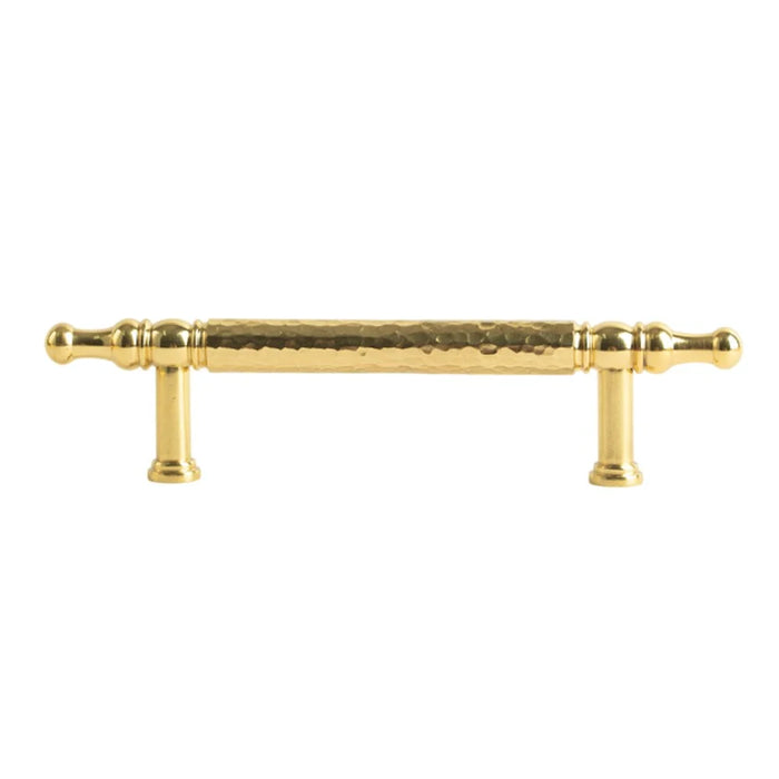 Brass French Cabinet Handles 96mm Hole Centers 6169 Hammered Texture Pulls for Wardrobe Drawer - Gold - 1