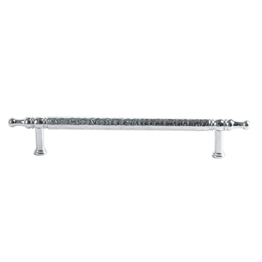 Brass French Cabinet Handles 160mm Hole Centers 6169 Hammered Texture Pulls for Wardrobe, Drawer - Bright Chrome - 1
