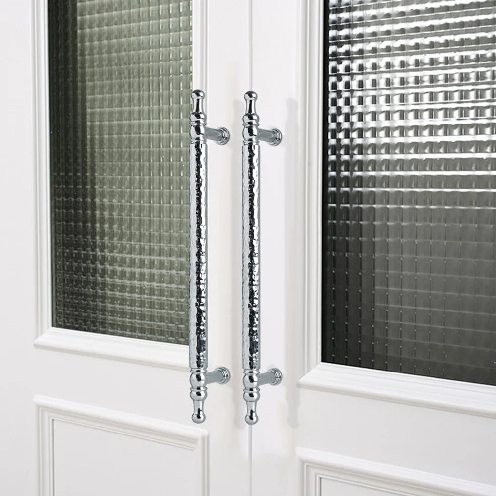 Brass French Cabinet Handles 160mm Hole Centers 6169 Hammered Texture Pulls for Wardrobe, Drawer - Bright Chrome - 2