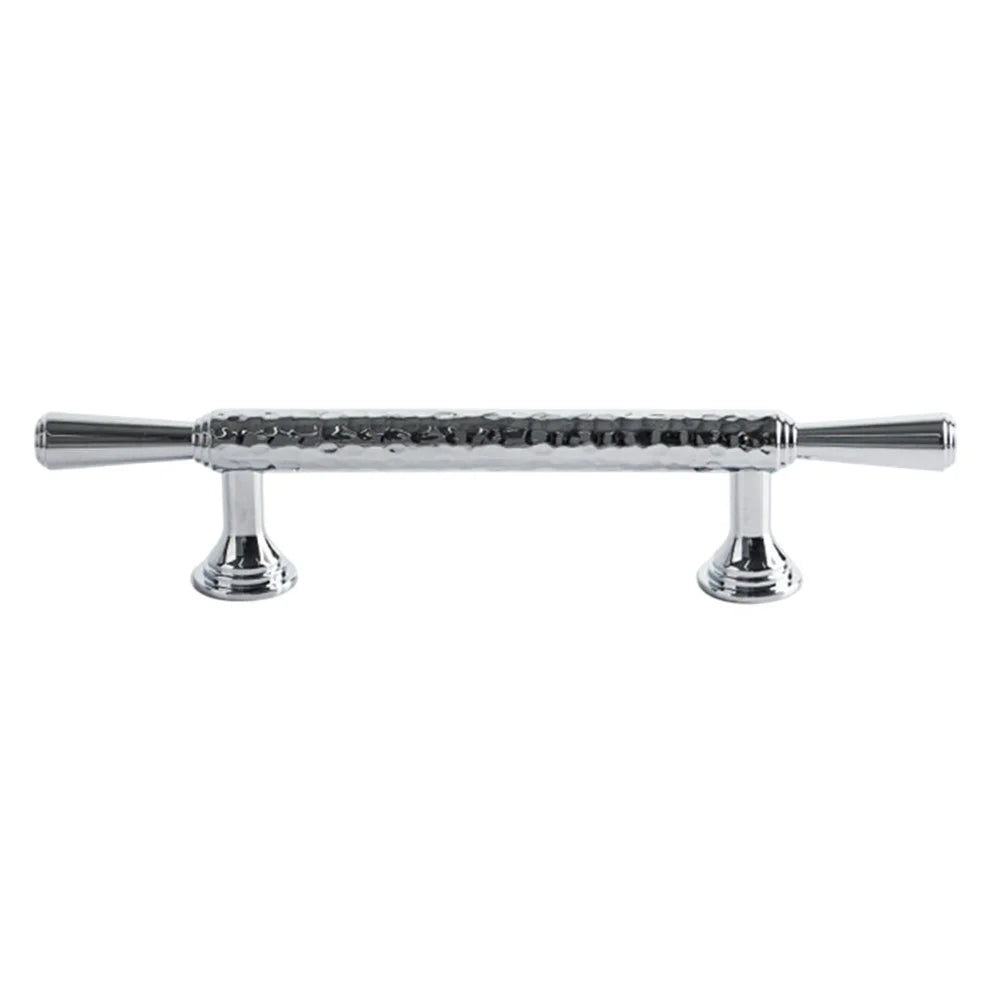 Brass French Cabinet Handles 9074 Hammered Texture 96mm Hole Center Wardrobe Drawer Pulls - Bright Chrome - 1