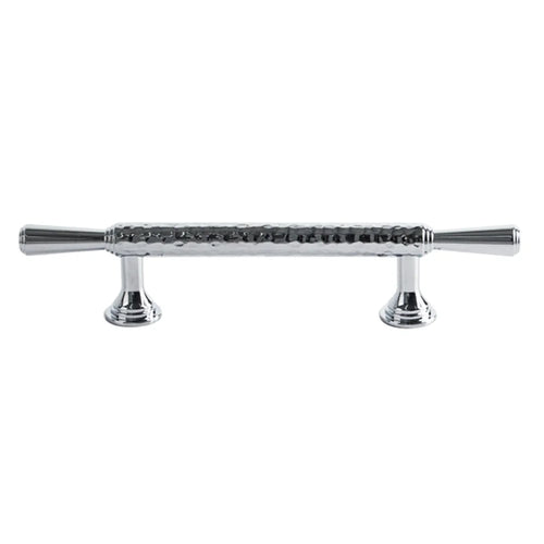 Brass French Cabinet Handles 9074 Hammered Texture 96mm Hole Center Wardrobe Drawer Pulls - Bright Chrome - 1