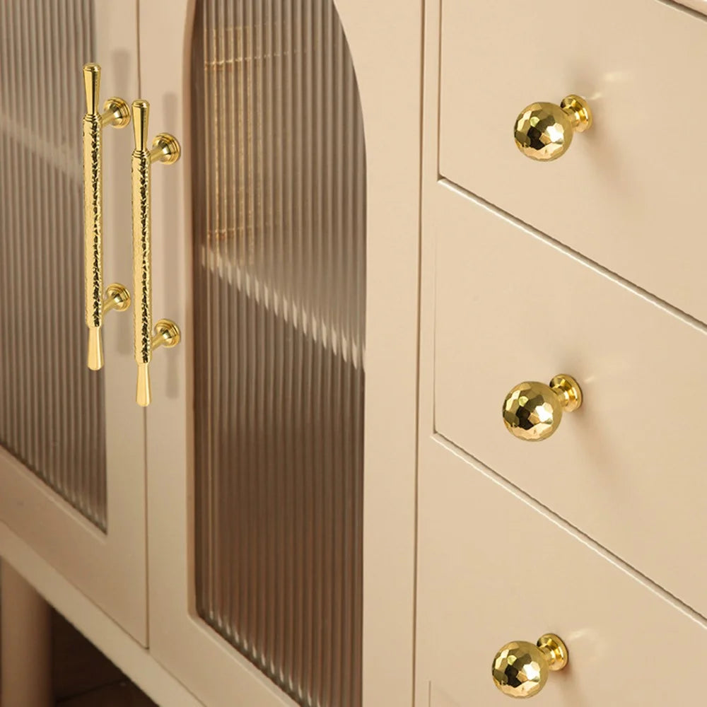 Brass French Cabinet Handles 9074 Hammered Texture 96mm Hole Center Wardrobe Drawer Pulls - Bright Chrome - 4