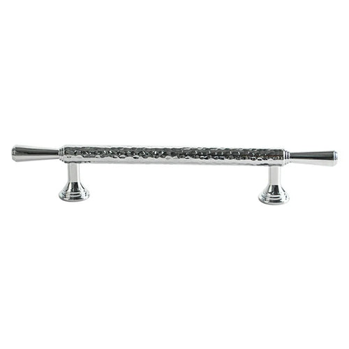 Brass French Cabinet Handles 9074 Hammered Textured 128mm Hole Centers Wardrobe Drawer Pulls - Bright Chrome - 1