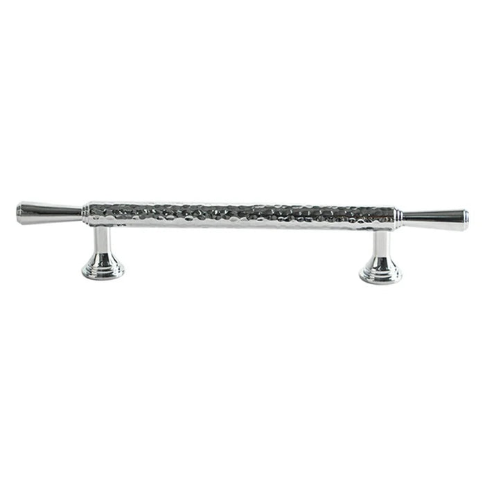 Brass French Cabinet Handles 9074 Hammered Textured 128mm Hole Centers Wardrobe Drawer Pulls - Bright Chrome - 1