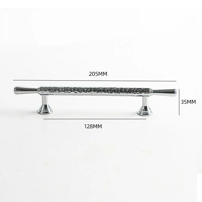 Brass French Cabinet Handles 9074 Hammered Textured 128mm Hole Centers Wardrobe Drawer Pulls - Bright Chrome - 4