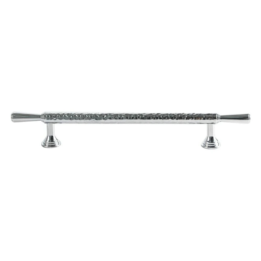 Brass French Cabinet Handles 9074 Hammered Textured 160mm Hole Center Wardrobe Drawer Pulls - Bright Chrome - 1