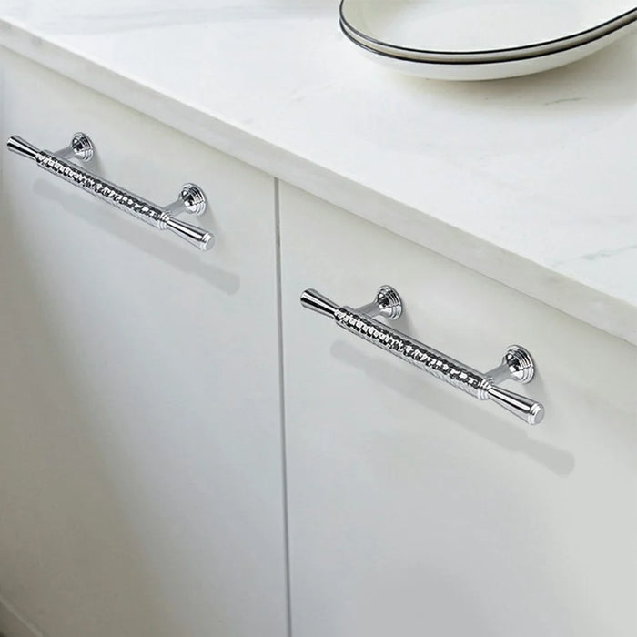 Brass French Cabinet Handles 9074 Hammered Textured 160mm Hole Center Wardrobe Drawer Pulls - Bright Chrome - 3