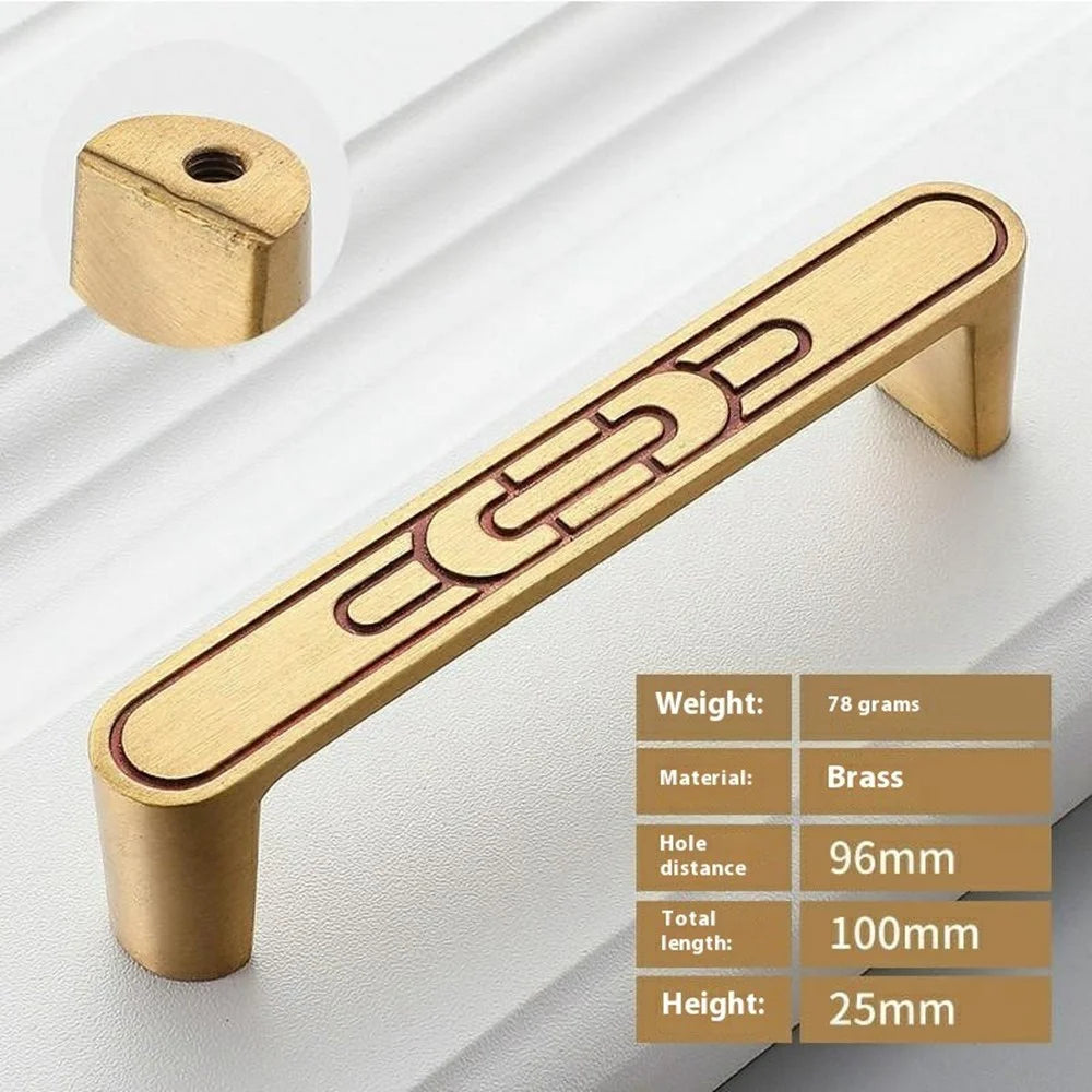 New Chinese-Style Brass Drawer Pull Handles, 96mm Hole Center for Cabinet Wardrobe Dresser Furniture - Gold - 5