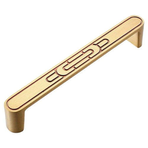 New Chinese-Style Brass Cabinet Drawer Pull Handles, 128mm Hole Center for Wardrobe Furniture Hardware - Gold - 1