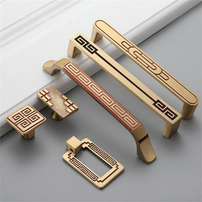 New Chinese-Style Brass Drawer Pulls Single Hole Handles for Wardrobe, Cabinet Furniture Hardware - Gold - 3