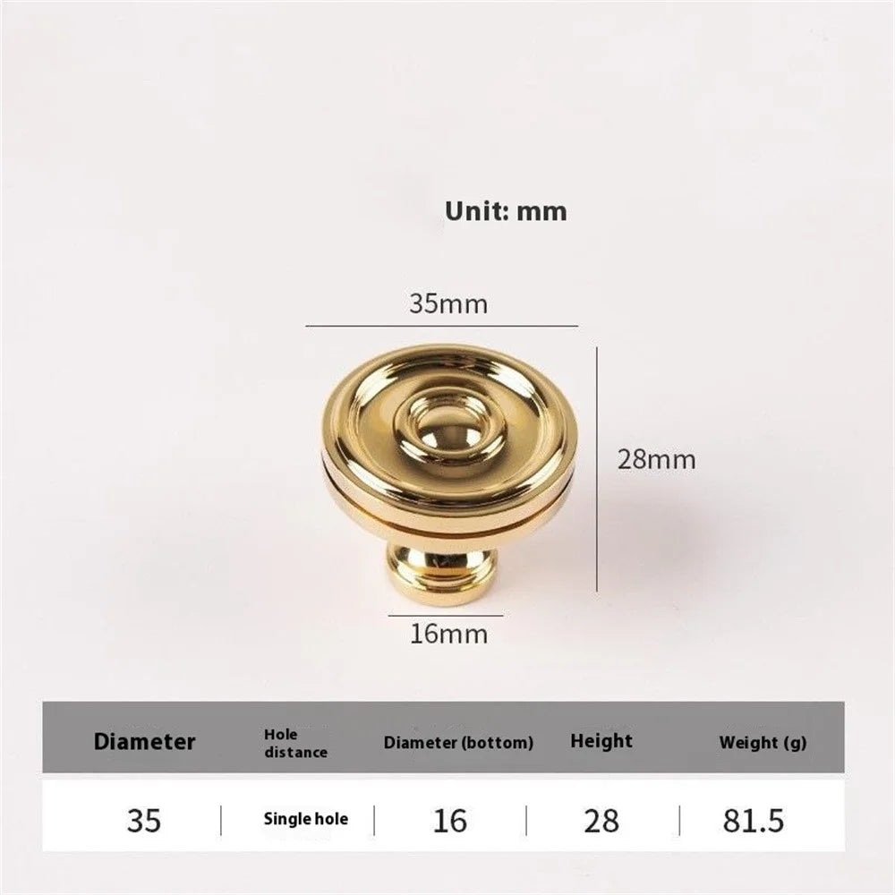 Brass Cabinet Knob Vintage Single Hole Drawer Pull Handles for Cupboard Wardrobe Dresser - Bright Gold - 2
