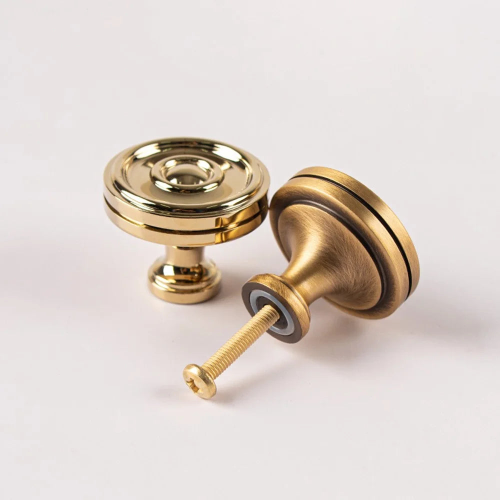 Brass Cabinet Knob Vintage Single Hole Drawer Pull Handles for Cupboard Wardrobe Dresser - Bright Gold - 3