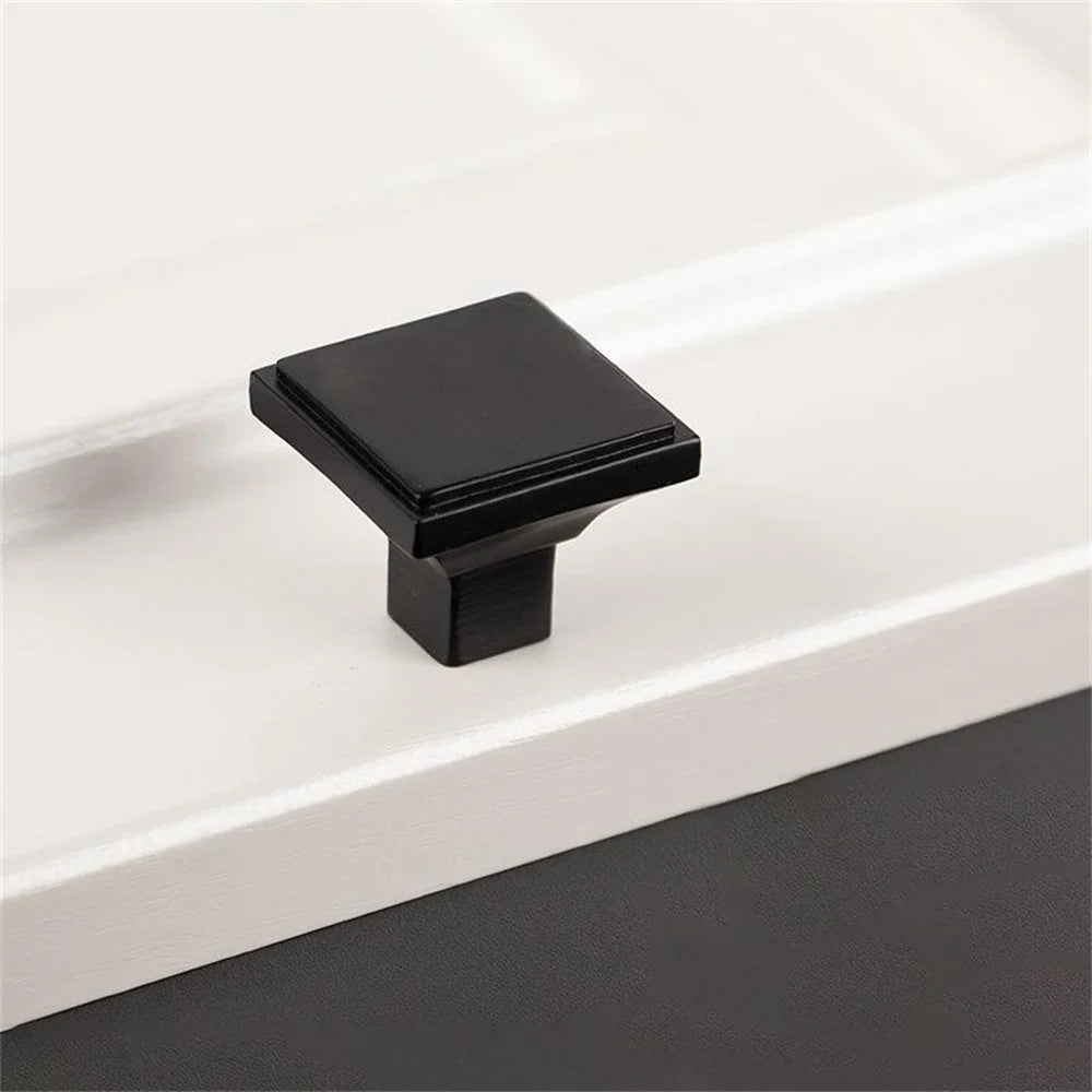 BR06 Solid Brass Cabinet Drawer Pulls 34 x 28mm Wardrobe Handles Single Hole Knobs - Matte Black - 1
