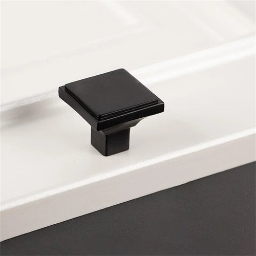 BR06 Solid Brass Cabinet Drawer Pulls 34 x 28mm Wardrobe Handles Single Hole Knobs - Matte Black - 1