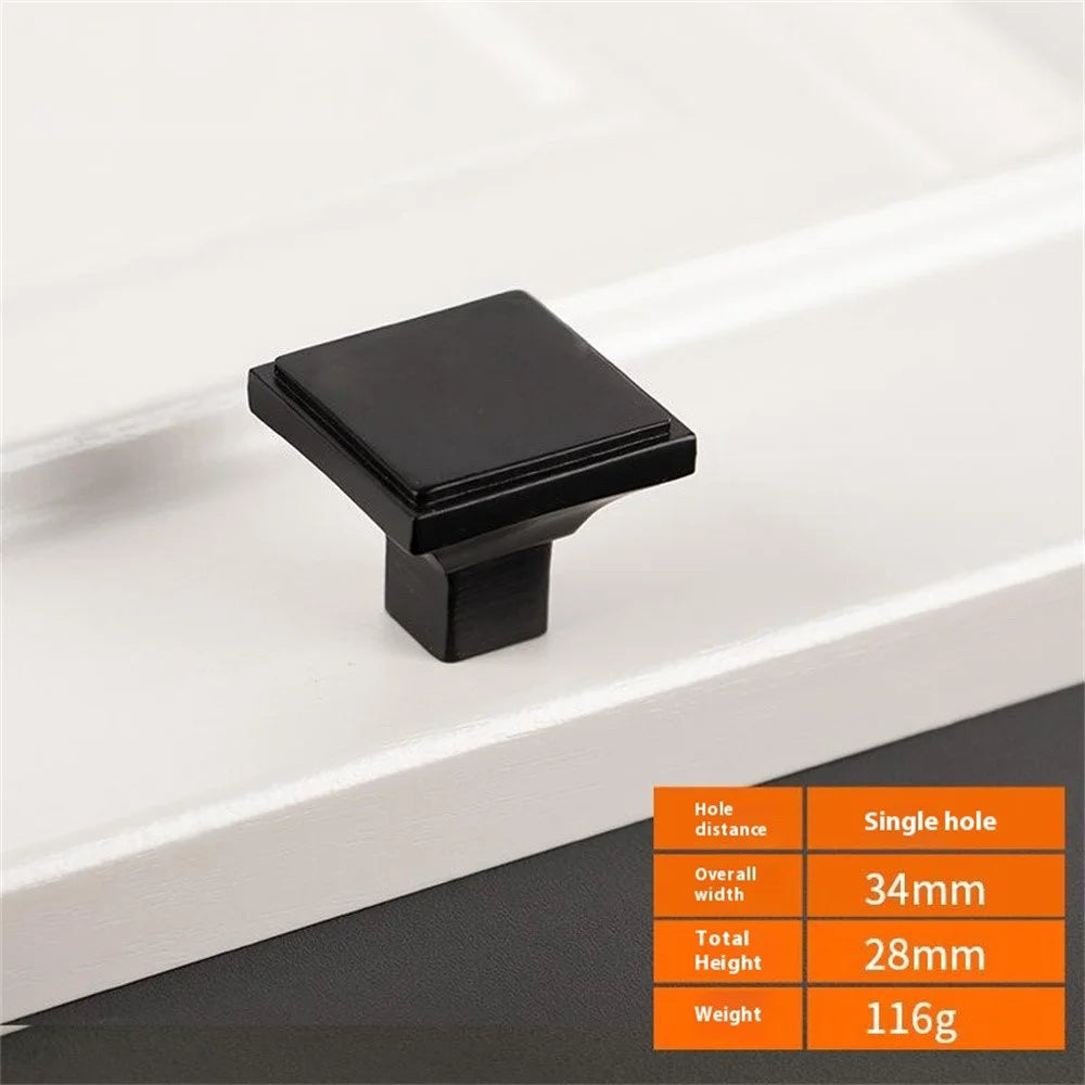 BR06 Solid Brass Cabinet Drawer Pulls 34 x 28mm Wardrobe Handles Single Hole Knobs - Matte Black - 2