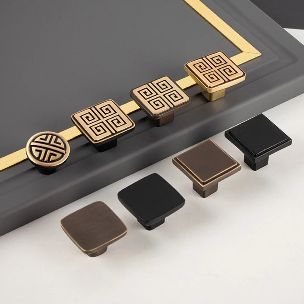 BR06 Solid Brass Cabinet Drawer Pulls 34 x 28mm Wardrobe Handles Single Hole Knobs - Matte Black - 3