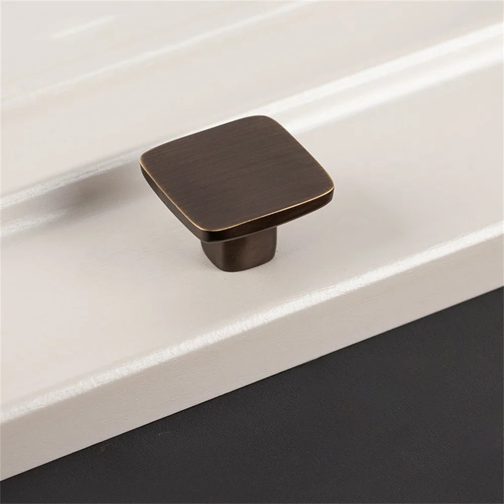 BR75 Brass Cabinet Drawer Pulls 35 x 22mm Wardrobe Square Handles Single Hole Furniture Hardware - Coffee Bronze - 1