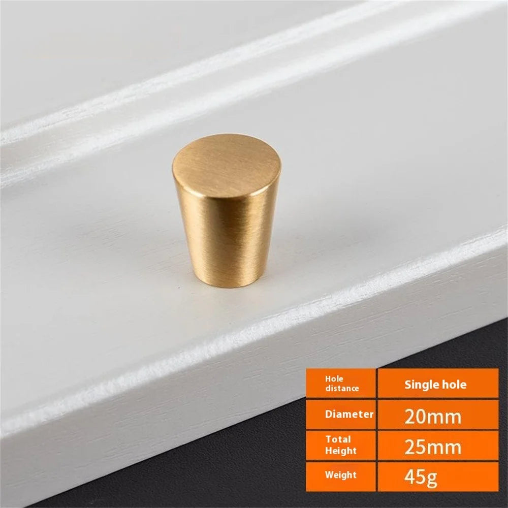 BR78 Brass Cabinet Handles 20 x 25mm Single Hole Round Drawer Pulls for Cabinet Wardrobe - Brushed Brass - 2