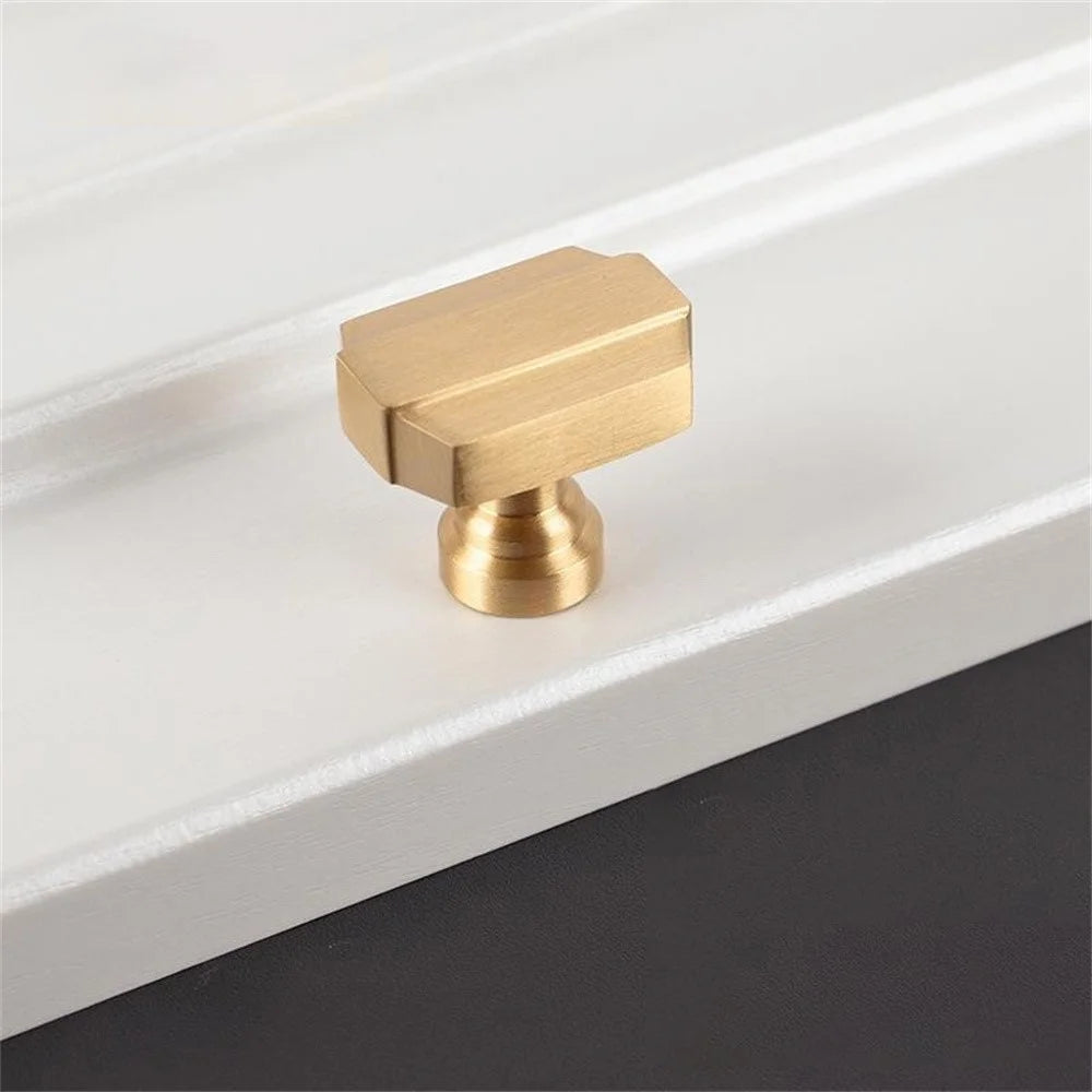 BR85 Brass Cabinet Handles 35 x 30mm Single Hole Drawer Pulls for Kitchen Cabinets Wardrobe - Brushed Brass - 1