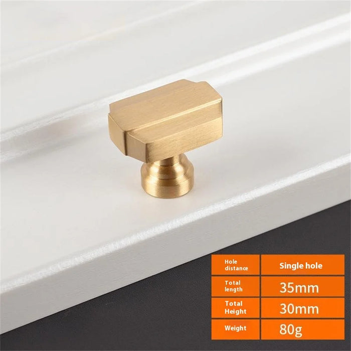 BR85 Brass Cabinet Handles 35 x 30mm Single Hole Drawer Pulls for Kitchen Cabinets Wardrobe - Brushed Brass - 2