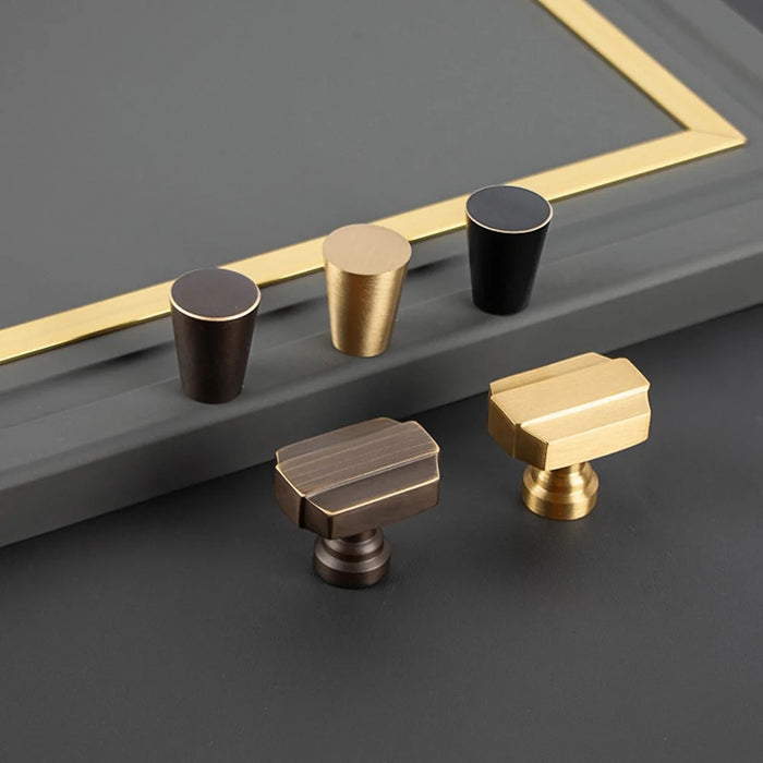 BR85 Brass Cabinet Handles 35 x 30mm Single Hole Drawer Pulls for Kitchen Cabinets Wardrobe - Brushed Brass - 3