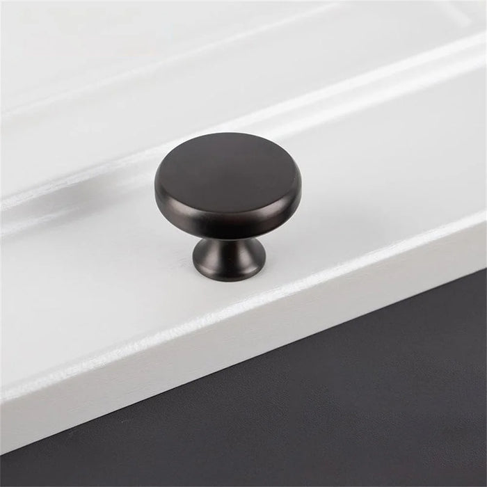 BR81 Solid Brass Cabinet Pull Handle 36 x 28mm Single Hole Round Drawer Wardrobe Knobs - Grey - 1