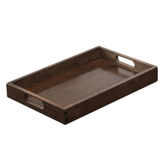 29 x 18 x 4cm Walnut Wood Serving Tray for Tea Coffee Fruit Rectangle Platter with Handles - 1