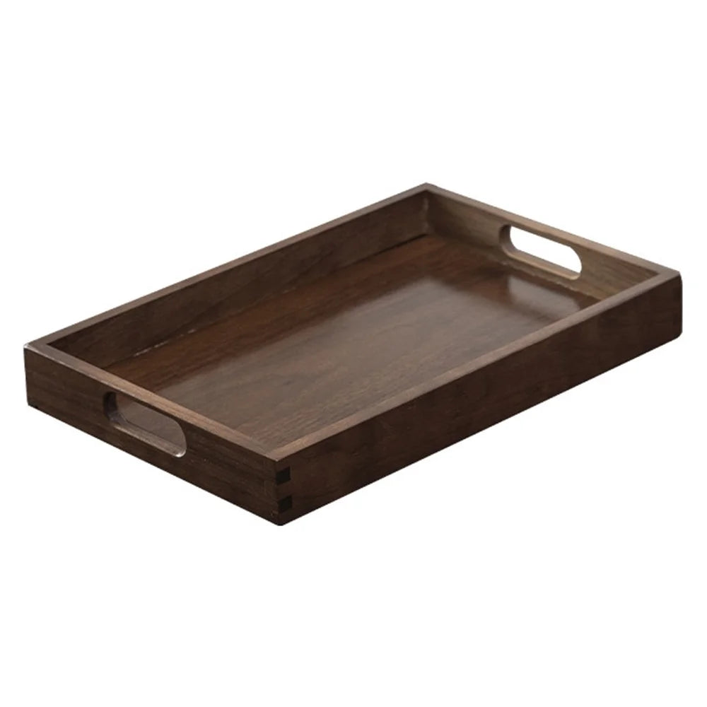 33 x 22 x 4cm Walnut Wood Serving Tray for Tea Coffee Fruit Rectangle Platter with Handles - 1
