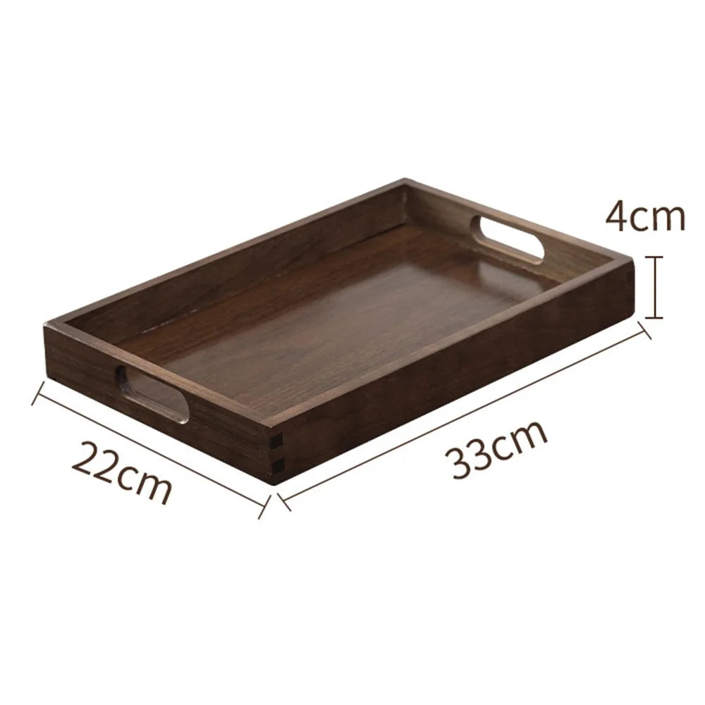 33 x 22 x 4cm Walnut Wood Serving Tray for Tea Coffee Fruit Rectangle Platter with Handles - 2
