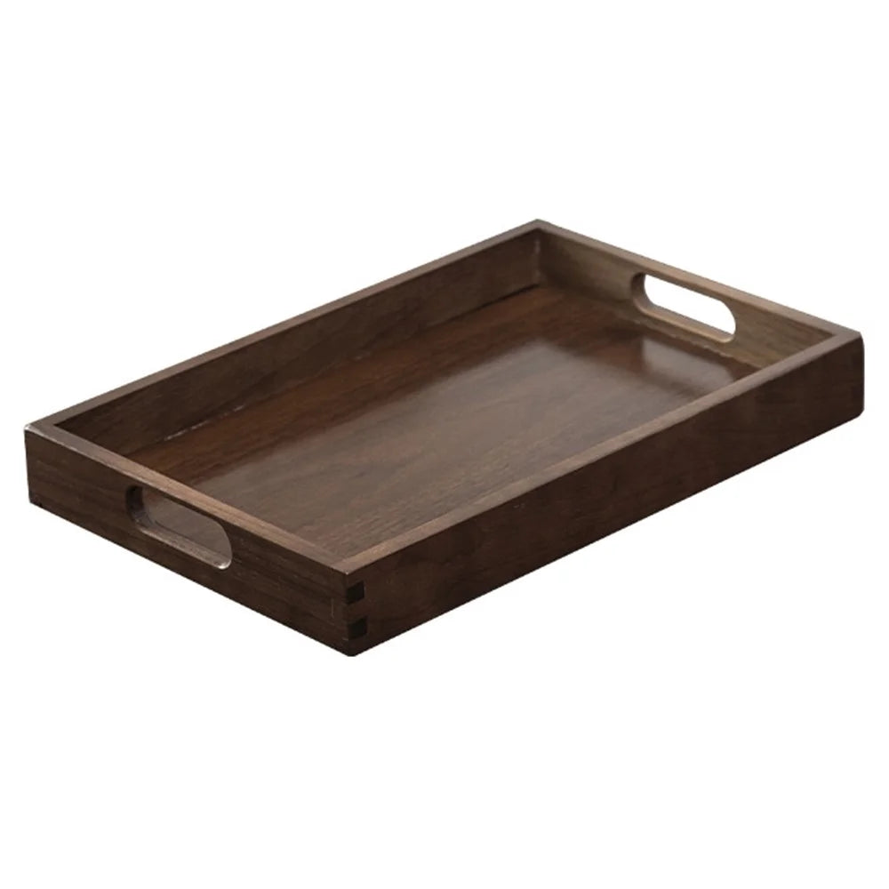 37 x 26 x 4cm Walnut Wood Serving Tray for Tea Coffee Fruit Rectangle Platter with Handles - 1