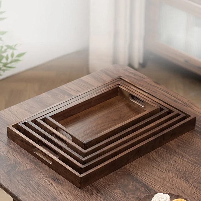 37 x 26 x 4cm Walnut Wood Serving Tray for Tea Coffee Fruit Rectangle Platter with Handles - 4