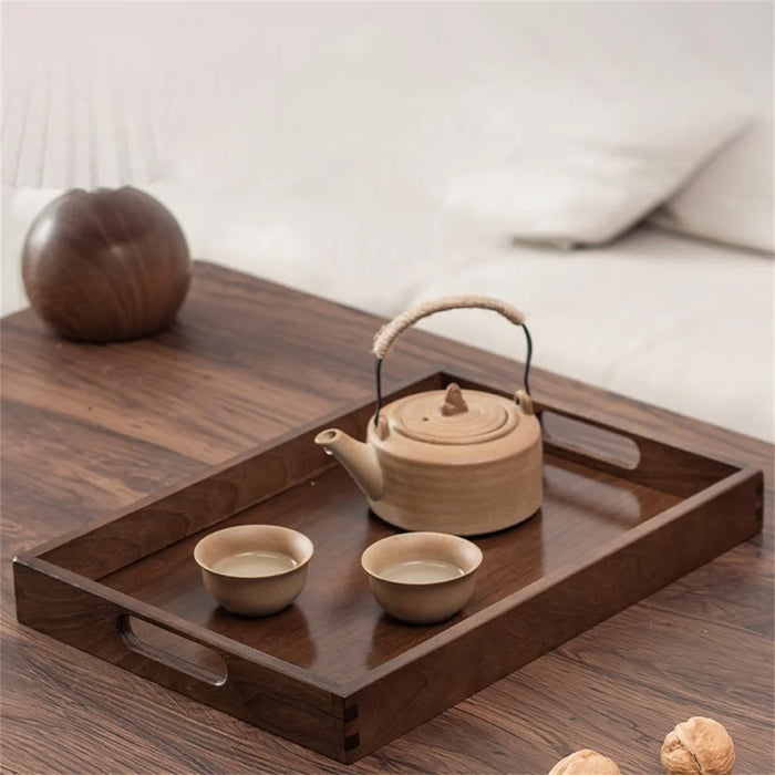 45 x 33 x 4cm Walnut Wood Serving Tray for Tea Coffee Fruit Rectangle Platter with Handles - 3