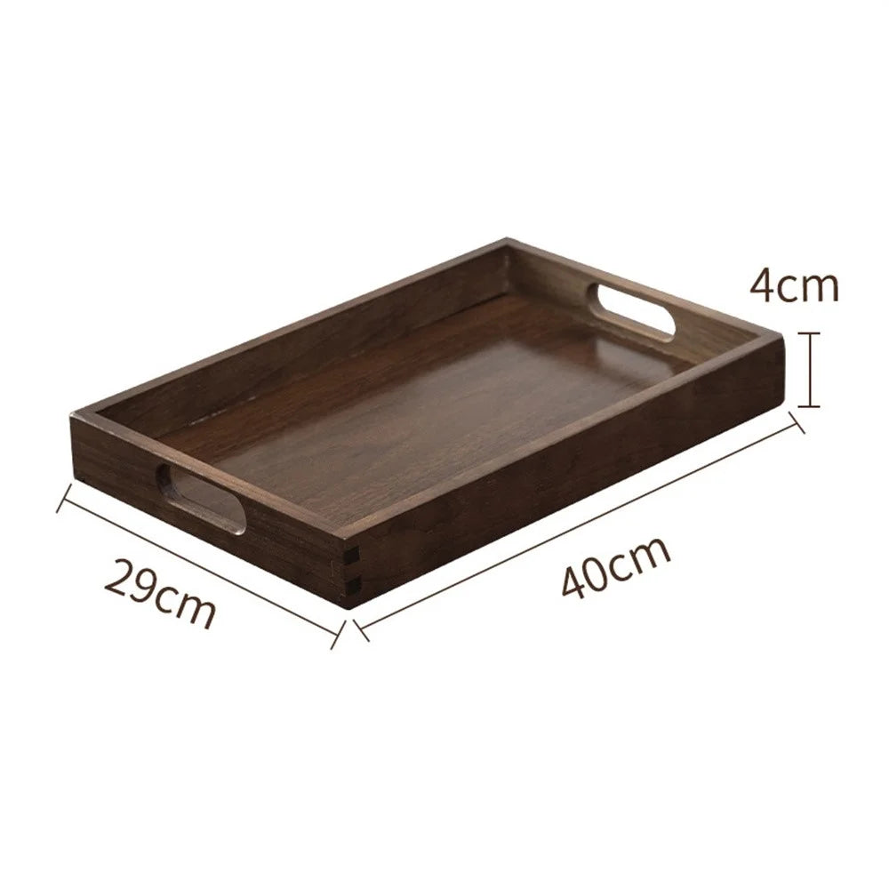 40 x 29 x 4cm Walnut Wood Serving Tray for Tea Coffee Fruit Rectangle Platter with Handles - 2