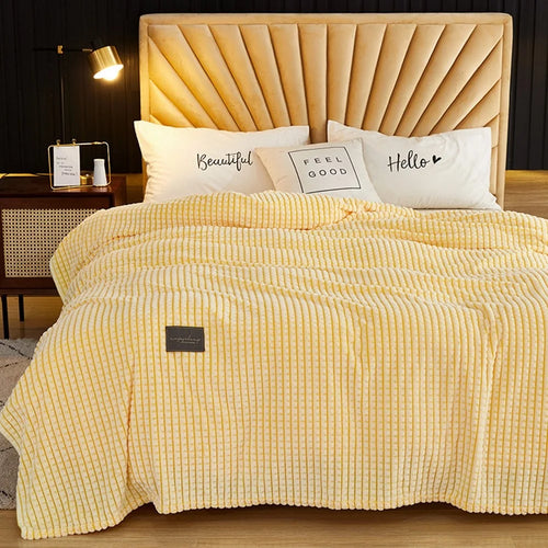 120 x 200cm Ultra Soft Milk Velvet Throw Blanket for Nap Solid Color Office Sofa Cover - Lemon Yellow - 1