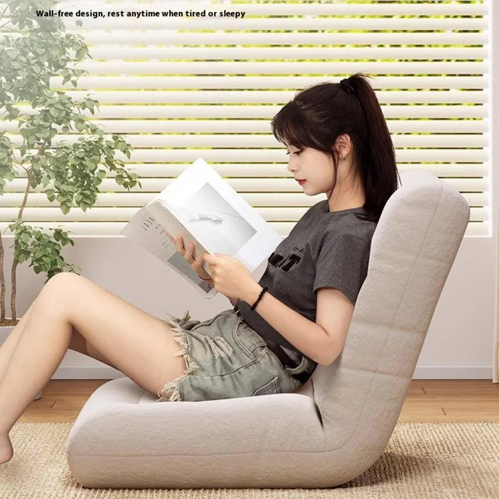 Skin Friendly Flannel Foldable Single Sofa Chair Adjustable Backrest Lounge Seat for Balcony Bay Window - Beige - 3