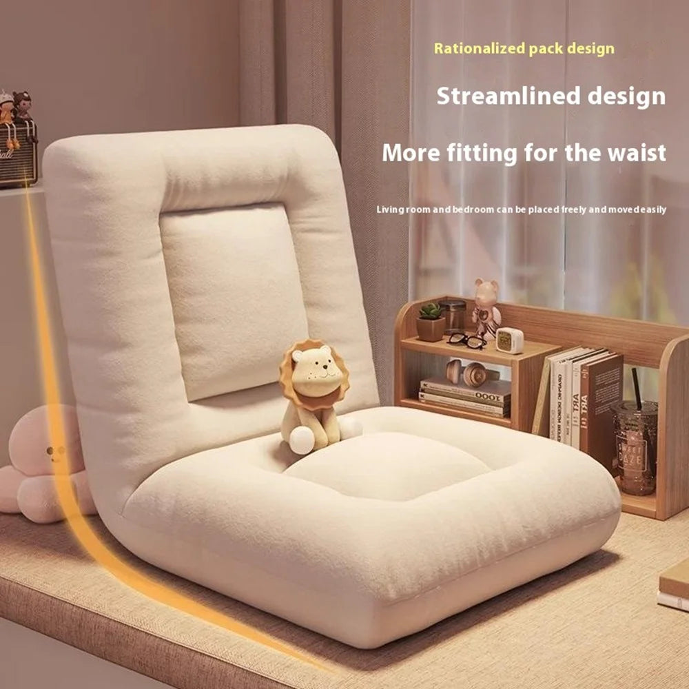 Skin Friendly Flannel Foldable Single Sofa Chair Adjustable Backrest Lounge Seat for Balcony Bay Window - Beige - 5