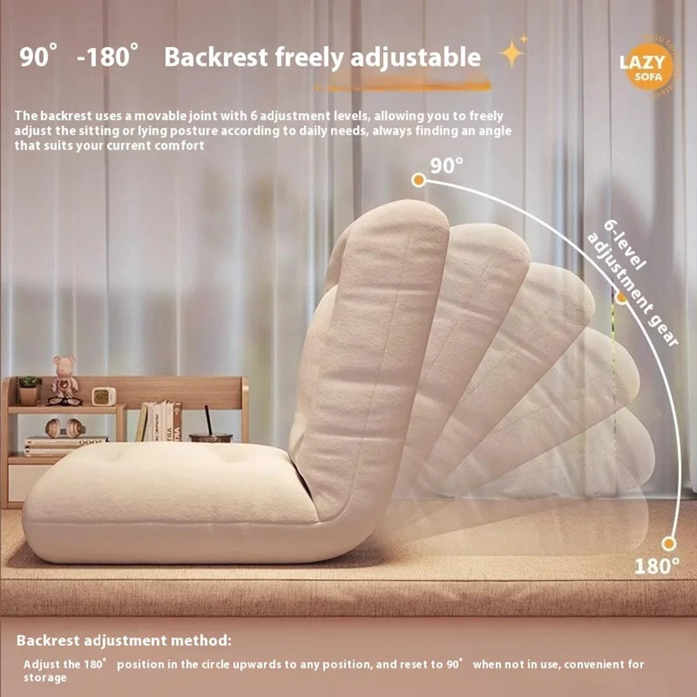 Skin Friendly Flannel Foldable Single Sofa Chair Adjustable Backrest Lounge Seat for Balcony Bay Window - Beige - 6