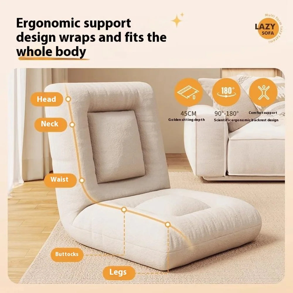Skin Friendly Flannel Foldable Single Sofa Chair Adjustable Backrest Lounge Seat for Balcony Bay Window - Beige - 7