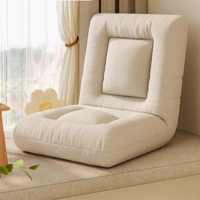 Cotton Linen Foldable Single Sofa Chair Adjustable Backrest Lounge Seat for Balcony Bay Window - Beige - 2
