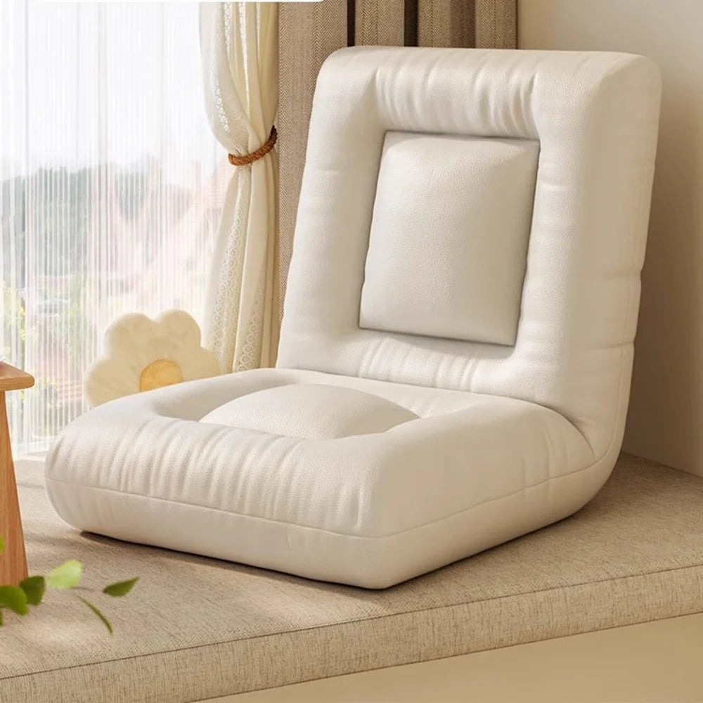 Tech Fabric Foldable Single Sofa Chair Adjustable Backrest Lounge Seat for Balcony Bay Window - Beige - 2