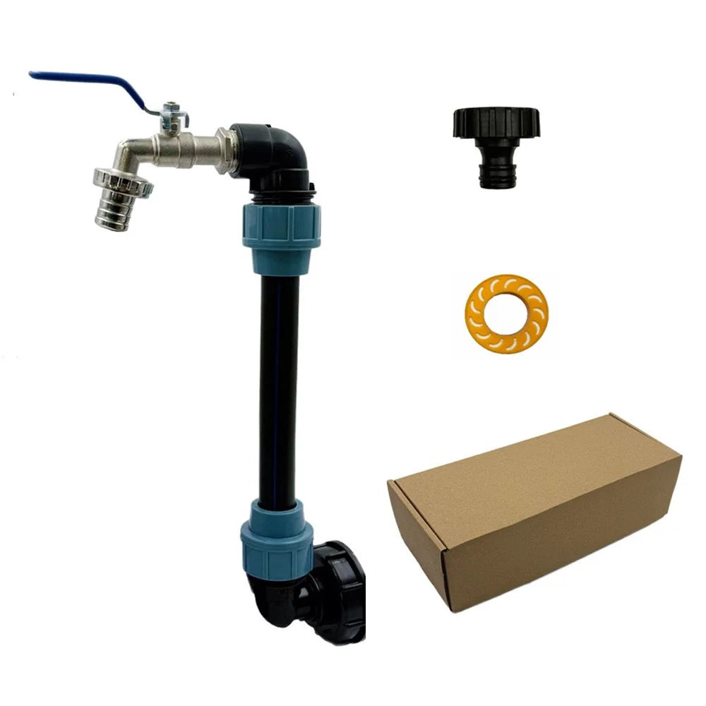IBC Tank Adapter Kit PE Extension Pipe Elbow Set with 3 / 4 Inch Water Faucet for Liquid Storage - Blue Handle - 1