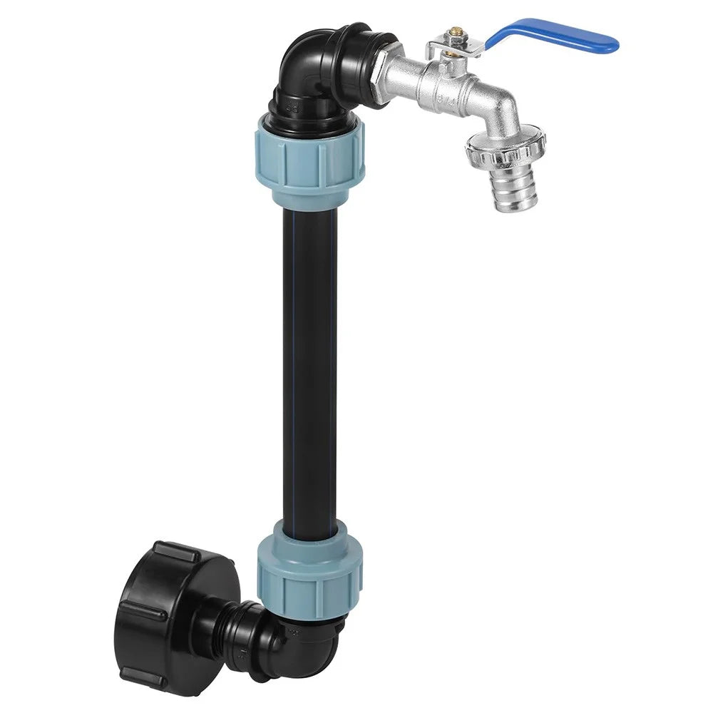 IBC Tank Adapter Kit PE Extension Pipe Elbow Set with 3 / 4 Inch Water Faucet for Liquid Storage - Blue Handle - 2