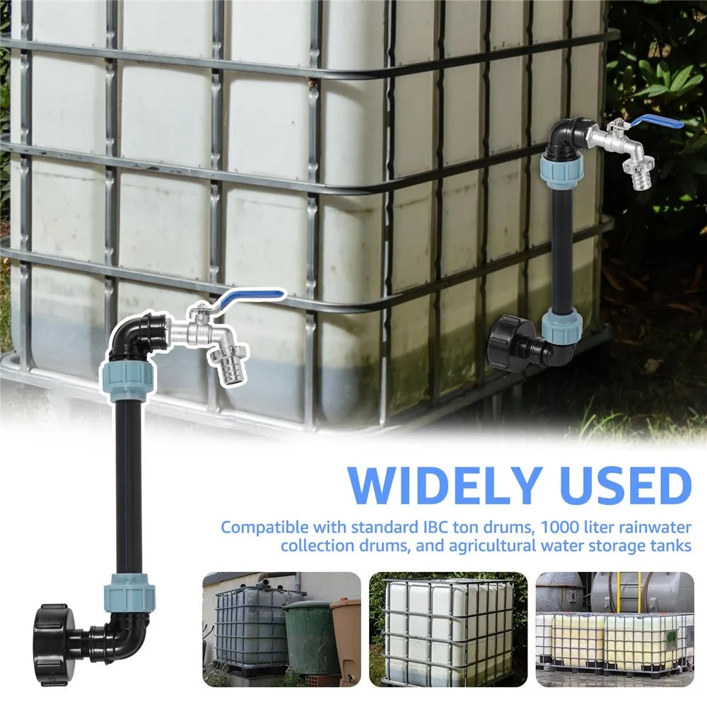 IBC Tank Adapter Kit PE Extension Pipe Elbow Set with 3 / 4 Inch Water Faucet for Liquid Storage - Blue Handle - 3