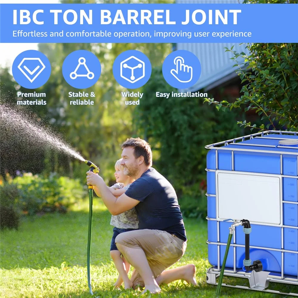 IBC Tank Adapter Kit PE Extension Pipe Elbow Set with 3 / 4 Inch Water Faucet for Liquid Storage - Blue Handle - 5