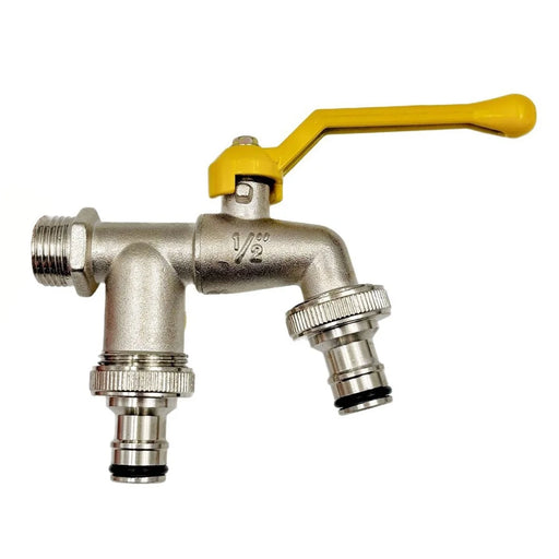 1 / 2 Inch Zinc Alloy Garden Hose Splitter 2 Way Car Washing Watering Faucet with Aluminum Handle - 2