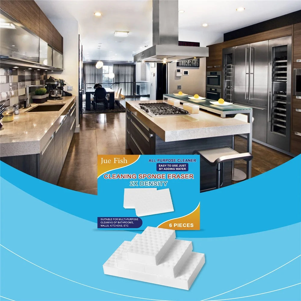 JUE-FISH 6Pcs Nano Sponge for Kitchen Stove Tile Stain Removal Magic Eraser Dishwashing Scrubber, JU-C09-0159-01 - 2