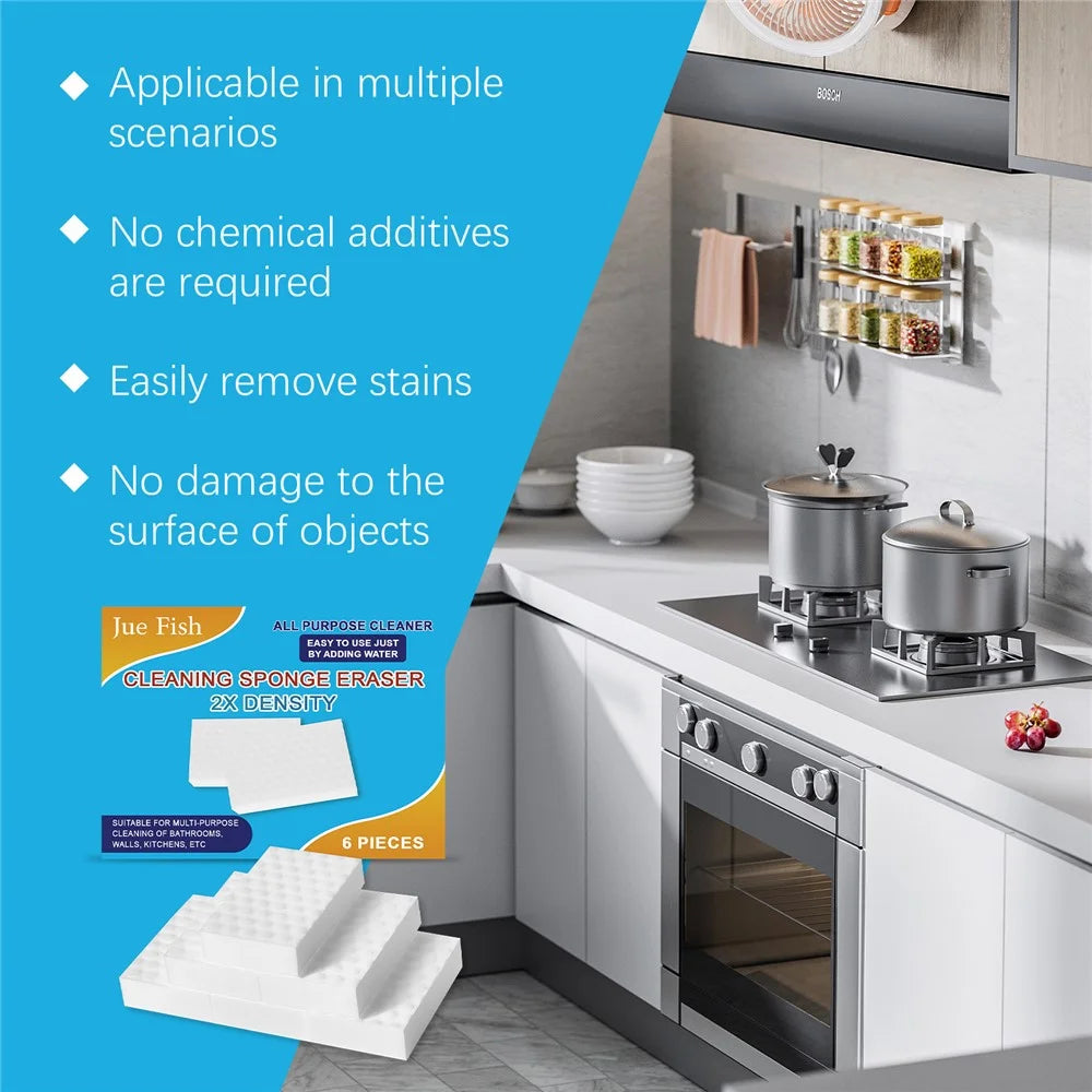 JUE-FISH 6Pcs Nano Sponge for Kitchen Stove Tile Stain Removal Magic Eraser Dishwashing Scrubber, JU-C09-0159-01 - 3