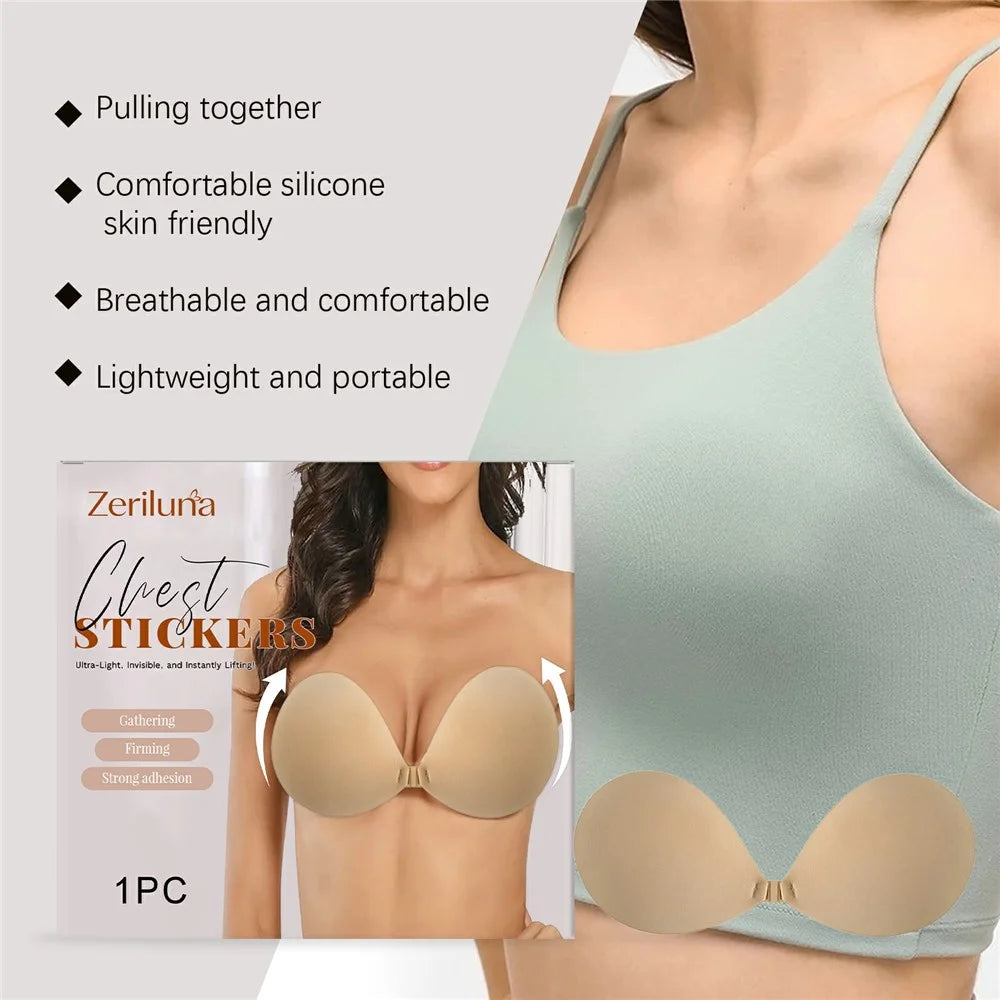 ZERILUNA ZE-A06-0001-01 Silicone Round Cup Boob Tape Breathable Adjustable Buckle Nipple Covers for Breast Lift - 5